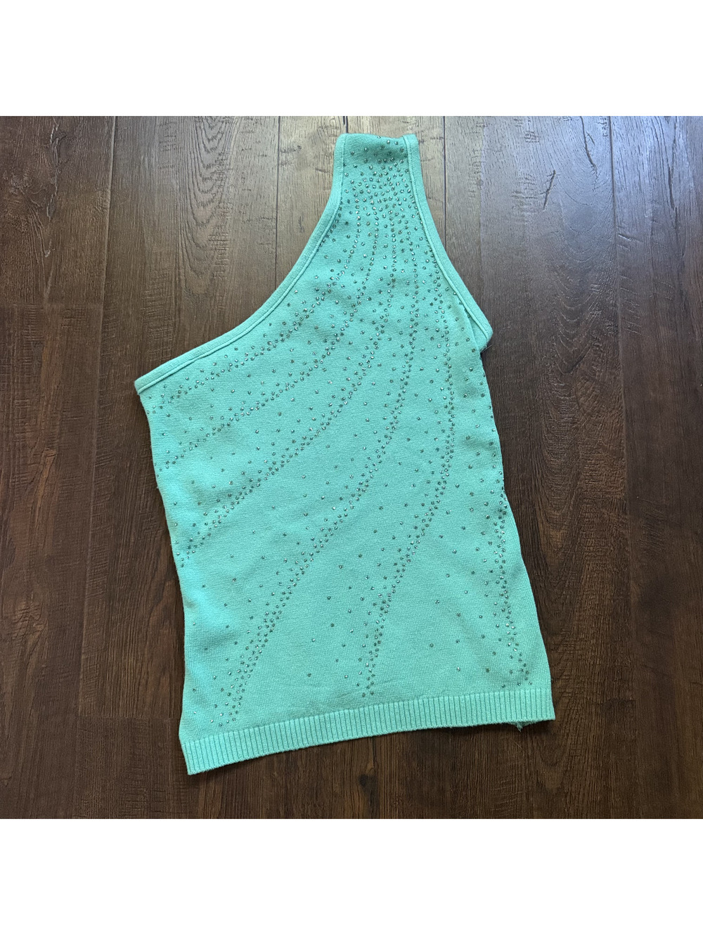 Vintage 90s Y2k Rampage Sequin Bling Top One Shoulder Turquoise L
